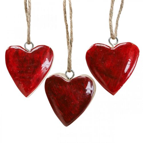 Floristik24 Cabide decorativo corações de madeira corações decorativos vermelho Ø5–5,5cm 12 unidades