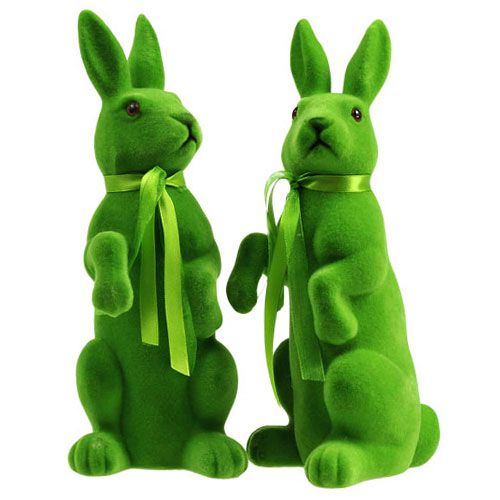 Floristik24 Coelhos decorativos sentados em bandos verdes Alt.27,5 cm 2 unidades