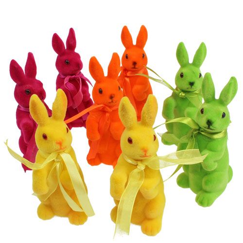 Floristik24 Coelhos decorativos sentados em bandos multicoloridos H14.5cm 8 unidades