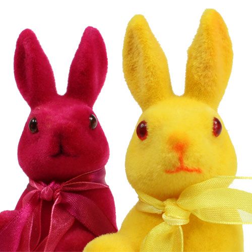 Floristik24 Coelhos decorativos sentados em bandos multicoloridos H14.5cm 8 unidades