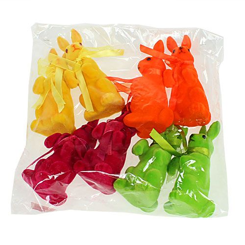 Floristik24 Coelhos decorativos sentados em bandos multicoloridos H14.5cm 8 unidades