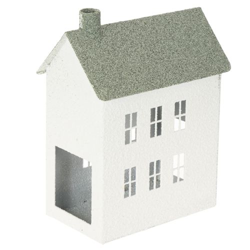 Casa decorativa de metal em formato de casinha com janelas e chaminé, 22 cm