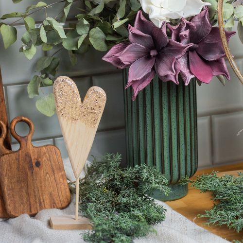 Floristik24 Coração decorativo em madeira com purpurina A27cm