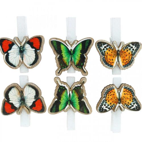 Itens Borboleta de clipe decorativo, decoração de presente, primavera, borboletas feitas de madeira 6 unidades