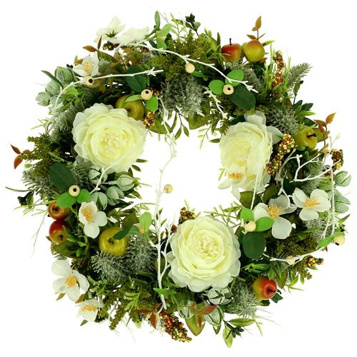 Floristik24 Guirlanda decorativa com rosas Ø40cm branco, verde
