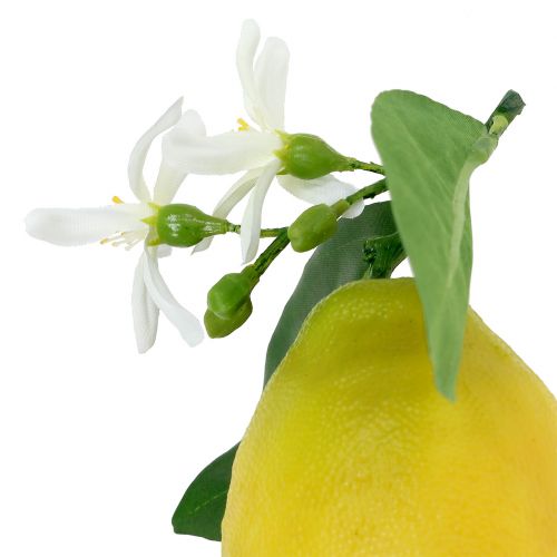 Floristik24 Fruta decorativa, limões com folhas amarelas 9,5cm 4pcs