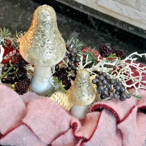 Floristik24 Cogumelo de madeira com glitter H17cm 2pcs