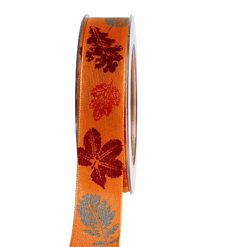 Floristik24 Fita decorativa com motivo de folhas laranja 25mm 20m