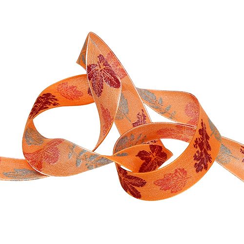 Floristik24 Fita decorativa com motivo de folhas laranja 25mm 20m
