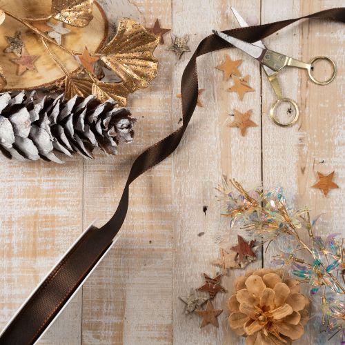 Fita de tafetá marrom para decoração de presentes festivos, 15 mm de largura, 10 m de comprimento. | Floristik24.pt