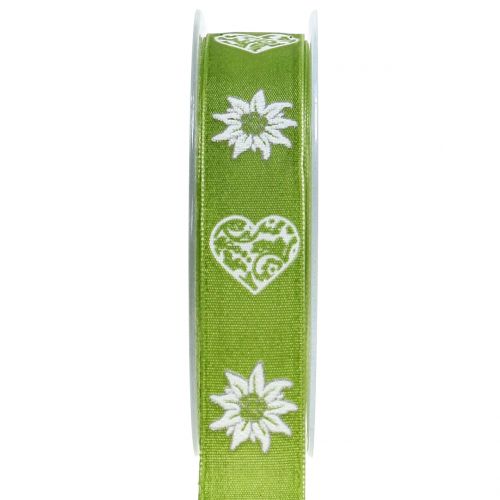 Floristik24 Fita decorativa com edelweiss green 25mm 20m