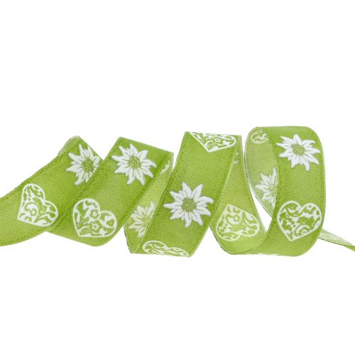 Floristik24 Fita decorativa com edelweiss green 25mm 20m