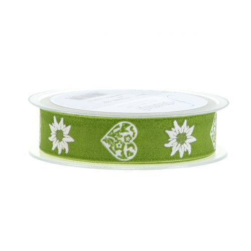 Floristik24 Fita decorativa com edelweiss green 25mm 20m