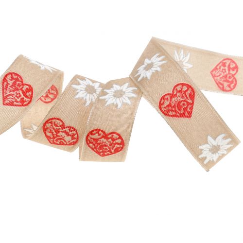 Floristik24 Fita decorativa com edelweiss natural 25mm 20m