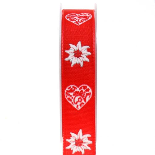 Floristik24 Fita decorativa com edelweiss vermelho 25mm 20m