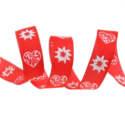 Floristik24 Fita decorativa com edelweiss vermelho 25mm 20m