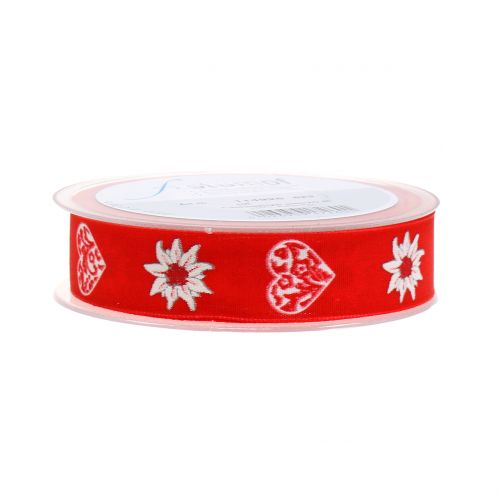 Floristik24 Fita decorativa com edelweiss vermelho 25mm 20m