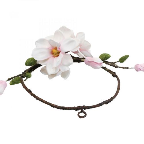 Floristik24 Anel decorativo magnólia artificial decoração primavera para pendurar Ø24cm