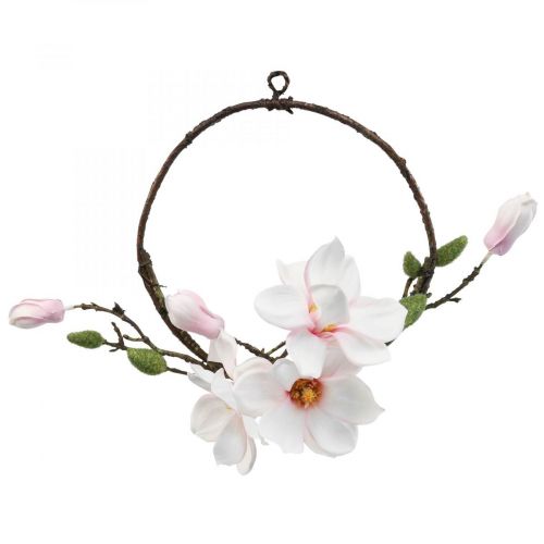 Floristik24 Anel decorativo magnólia artificial decoração primavera para pendurar Ø24cm