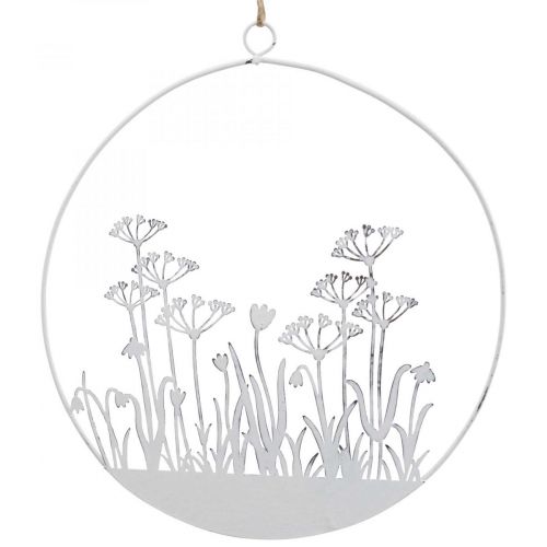 Anel decorativo flor decorativa de metal branco prado decoração primavera Ø22cm