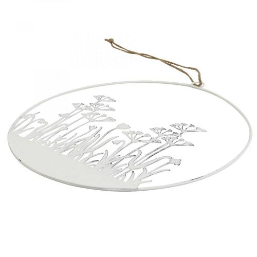 Floristik24 Anel decorativo flor decorativa de metal branco prado decoração primavera Ø22cm