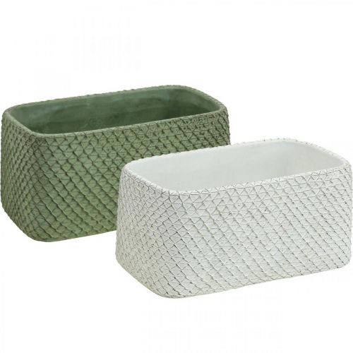 Floristik24 Tigela decorativa cerâmica verde branco relevo rede 23x12.5cm H11cm 2pcs