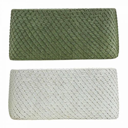 Floristik24 Tigela decorativa cerâmica verde branco relevo rede 23x12.5cm H11cm 2pcs