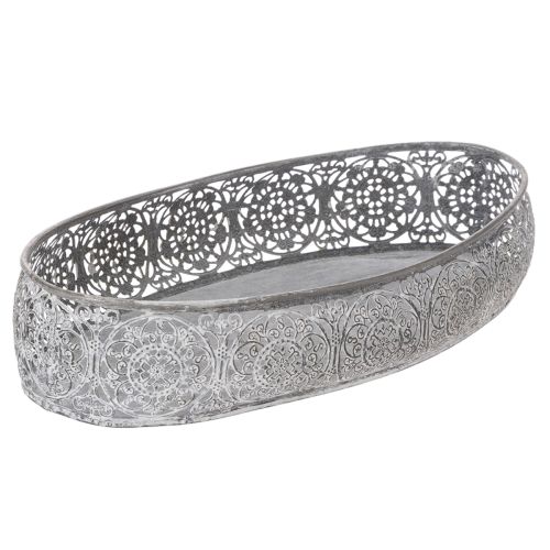 Itens Tigela decorativa de metal, padrão cinza, oval, 36 cm/33,5 cm de comprimento, conjunto de 2