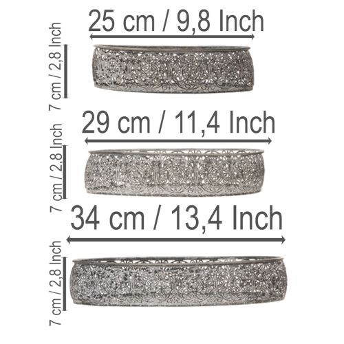 Itens Conjunto de 3 tigelas decorativas ovais de metal com padrão cinza, 25,5/29/34,5 cm