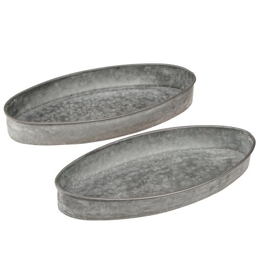 Floristik24 Tigela decorativa tigela soquete de metal oval cinza L33cm/31cm conjunto de 2