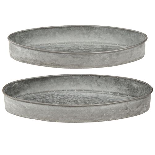 Floristik24 Tigela decorativa tigela soquete de metal oval cinza L33cm/31cm conjunto de 2