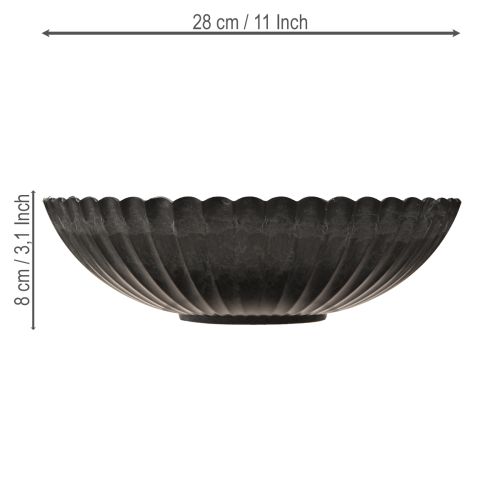 Floristik24 Tigela decorativa redonda antracite vaso para plantas com ranhuras Ø28cm