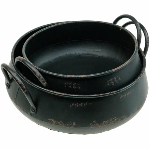 Floristik24 Tigela decorativa tigela de metal preto conjunto de plantador de aparência vintage de 2