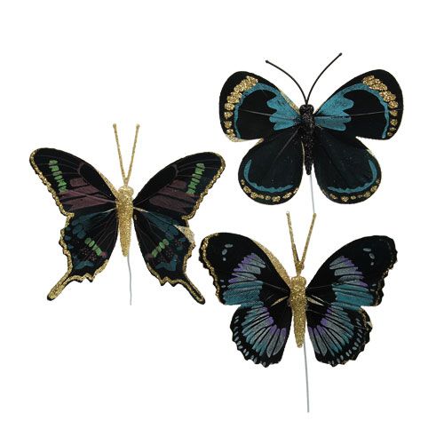 Floristik24 Borboleta de pena em fio preto sortido 7,5cm - 8,5cm 6pcs