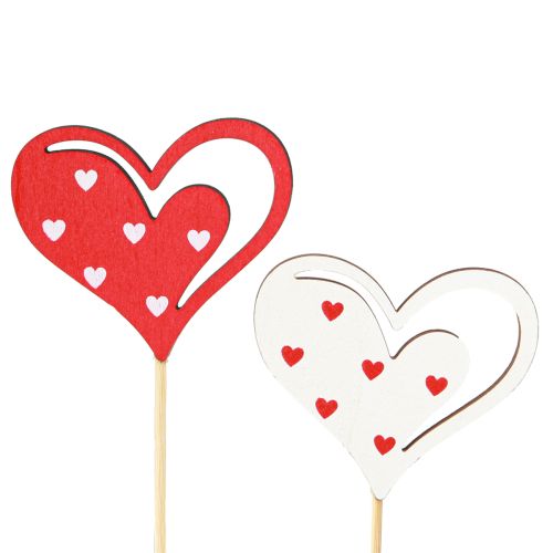 Itens Plugue decorativo corações vermelho branco decoração de madeira 7,5×6,5cm 12 un