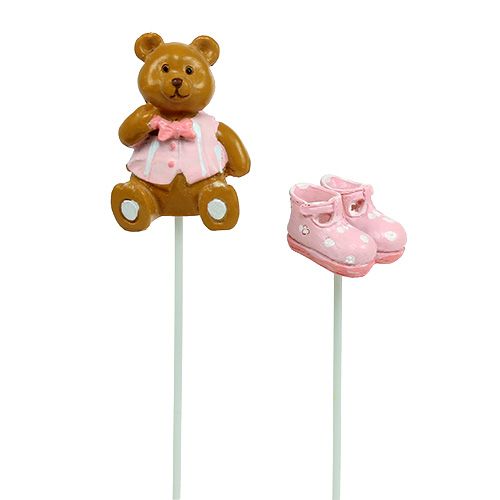 Floristik24 Plugue decorativo urso, sapato rosa 1,5-4cm 16 unid.