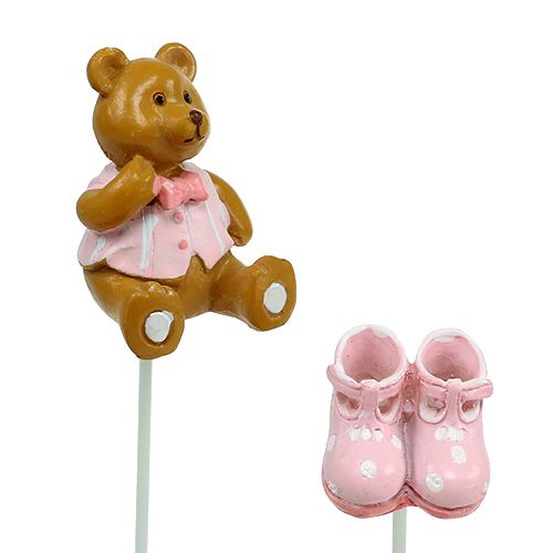 Floristik24 Plugue decorativo urso, sapato rosa 1,5-4cm 16 unid.