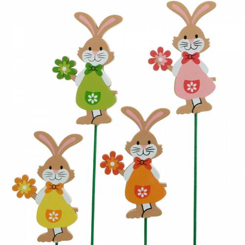 Floristik24 Plugue decorativo Coelhinho da Páscoa com flor Decoração de Páscoa coelhinhos de madeira em palito 24 peças
