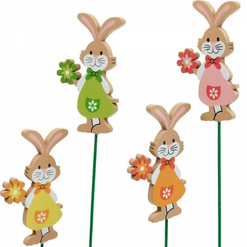 Floristik24 Plugue decorativo Coelhinho da Páscoa com flor Decoração de Páscoa coelhinhos de madeira em palito 24 peças