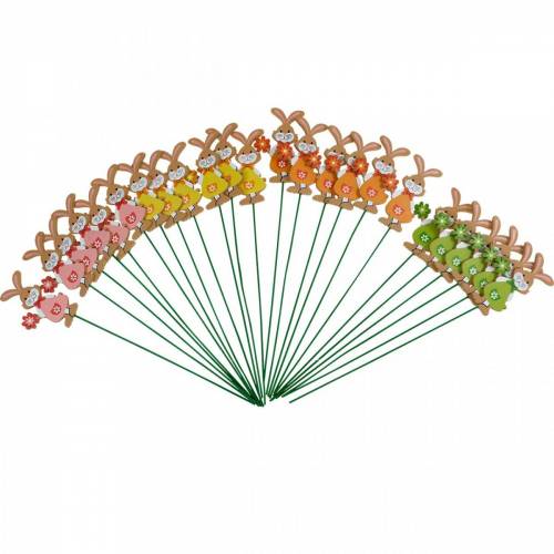 Floristik24 Plugue decorativo Coelhinho da Páscoa com flor Decoração de Páscoa coelhinhos de madeira em palito 24 peças