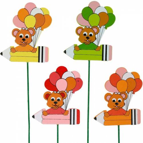 Floristik24 Deco plug caneta com ursinho e balões plug de flores decoração de verão crianças 16 peças