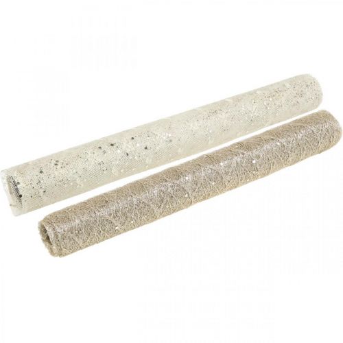 Floristik24 Fita de mesa tecido decorativo champanhe x 2 sortidos 35x200cm