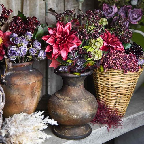 Floristik24 Buquê decorativo artificial com dália e bagas lilás 45cm