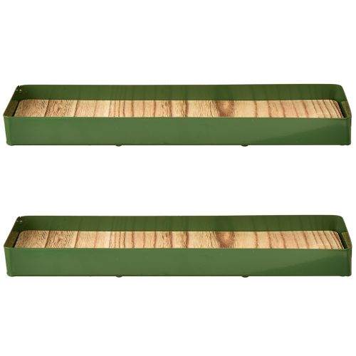 Itens Bandeja decorativa de metal, madeira, bandeja de metal verde 35,5×11×3cm 2 peças