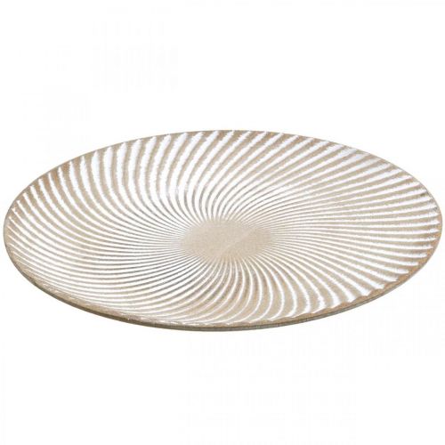 Floristik24 Prato decorativo redondo branco ranhuras castanho decoração de mesa Ø30cm A3cm