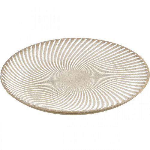 Itens Prato decorativo redondo branco ranhuras castanhas decoração de mesa Ø35cm H3cm