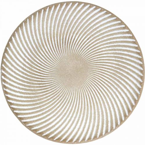 Floristik24 Prato decorativo redondo branco ranhuras castanhas decoração de mesa Ø35cm H3cm