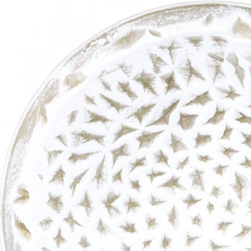 Floristik24 Prato decorativo branco redondo estrutura marrom decoração de mesa vintage Ø39cm