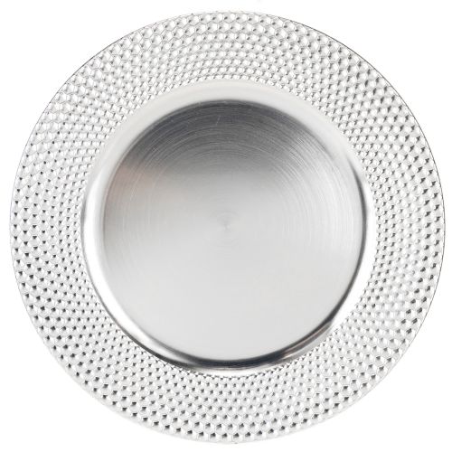 Itens Prato decorativo redondo de plástico prateado Ø33cm