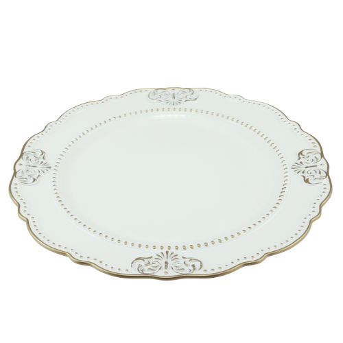 Itens Prato decorativo redondo de plástico antigo ouro branco Ø33cm